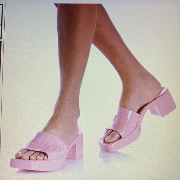 Gucci Dusty Rose Rubber Slide Sandals Sz 8 - Picture 9 of 15